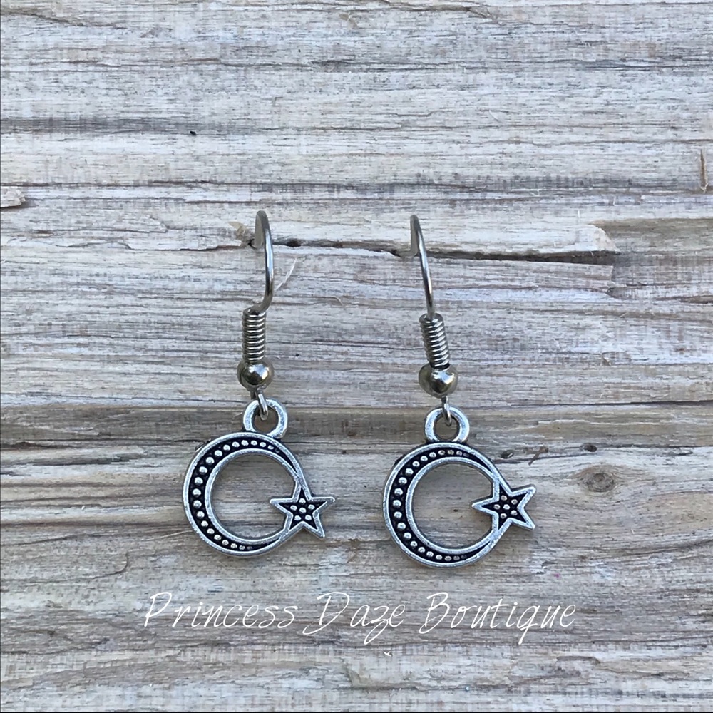Silver Moon & Star Dangle Earrings